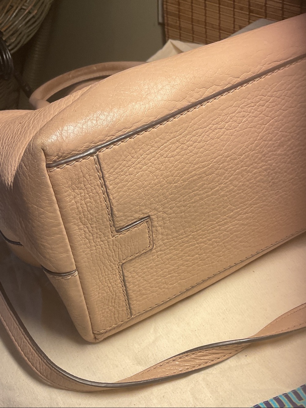 Tory Burch McGraw Pebbled Leather Tote Bag Satchel Taupe Devon Sand Crossbody - Picture 8 of 11